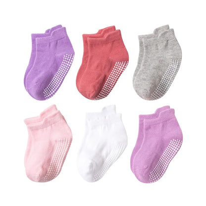 6Pairs Baby's Non-slip Floor Socks For Toddler Kids Boys Indoor Activities Learn To Walk Ankle Socks