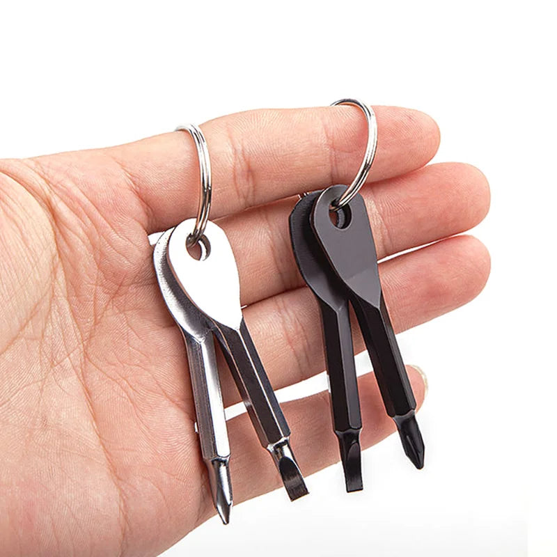 1set Mini Screwdriver Pocket Key Ring Repair Hand Tool Multi Gadget Portable Keyring Key Chain Hike Outdoor Slotted Screwdriver