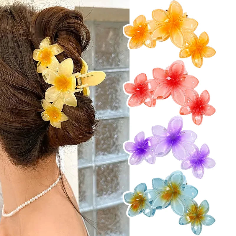 New Versatile Bright Oil French Retro Frangipani Hairpin Simple Fashionable Shark Clip Hair Accessories