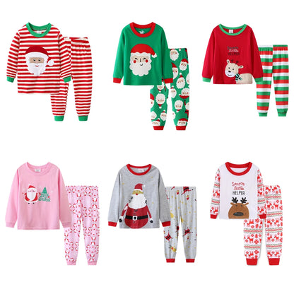 Kids Boys Pajamas Cartoon Christmas 2PCS Long Sleeved Autumn Winter Round Neck Long Sleeve Top & Pants Set