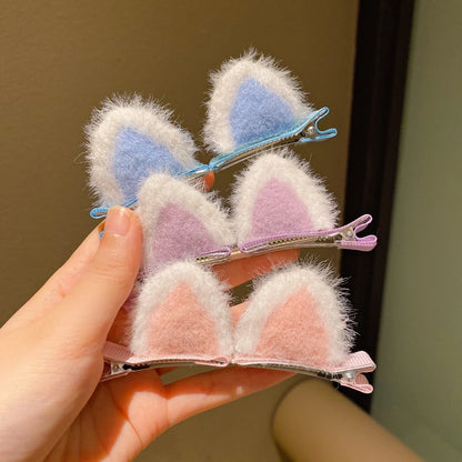 2Pcs/Set New Cute Solid Rabbit Ears Clips for Baby Girls Handmade Kawaii Barrettes Headwear Kids Hair Accessories