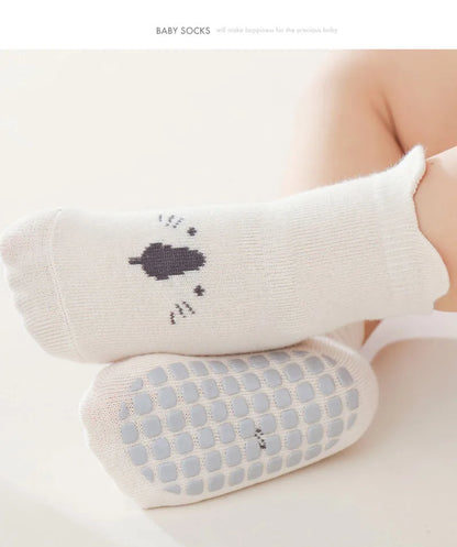 5 Pairs a Lot 2024 New Baby Floor Socks Toddler Girls Cute Indoor Walking Socks Infant Boys Non Slip Bottom Socks