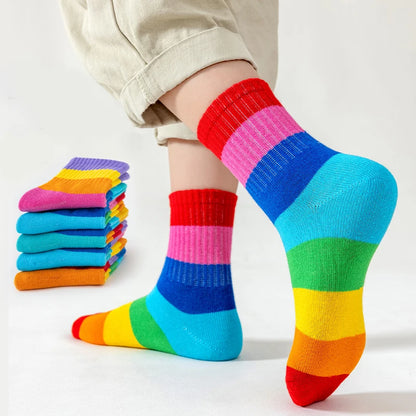 5 Pairs Girl's Rainbow Pattern Socks Cotton Comfortable Breathable Soft Kids Socks