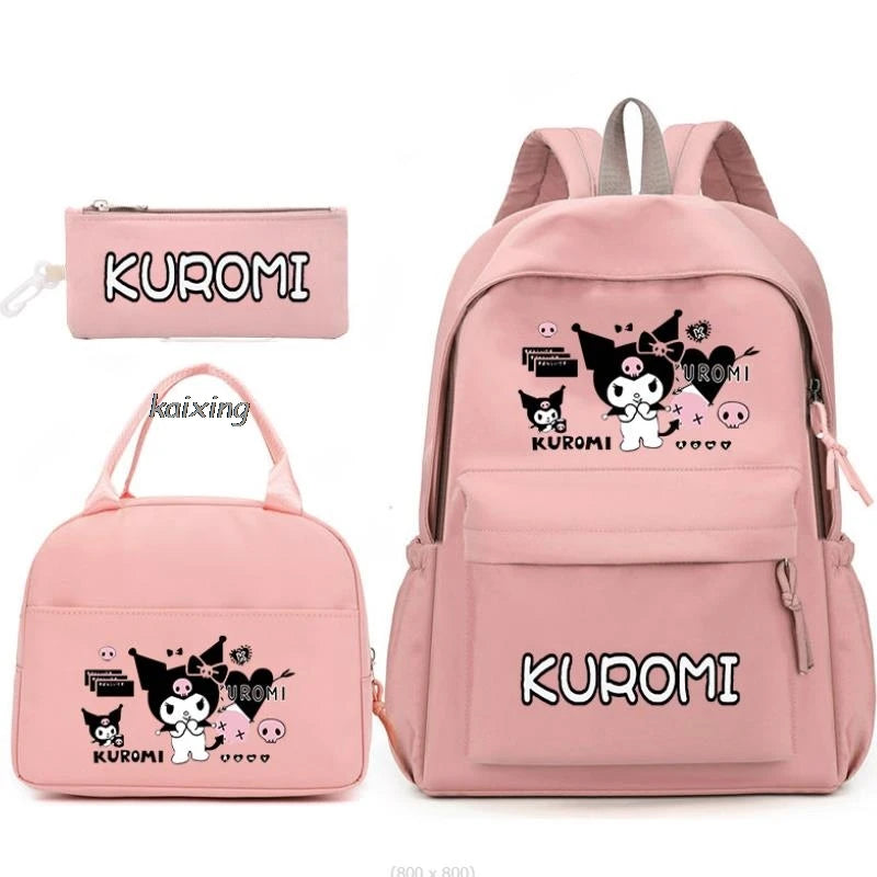 3Pcs/Set Lovely Kuromi Melody Backpacks Lunch Bag Pencil Bag Teen Women Men School Students Backpack Cartoon School Bag Mochila