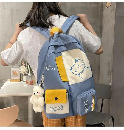 Hundreds of simple junior high school students schoolbag Large capacity primary school students schoolbag cute cat pattern