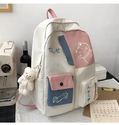 Hundreds of simple junior high school students schoolbag Large capacity primary school students schoolbag cute cat pattern