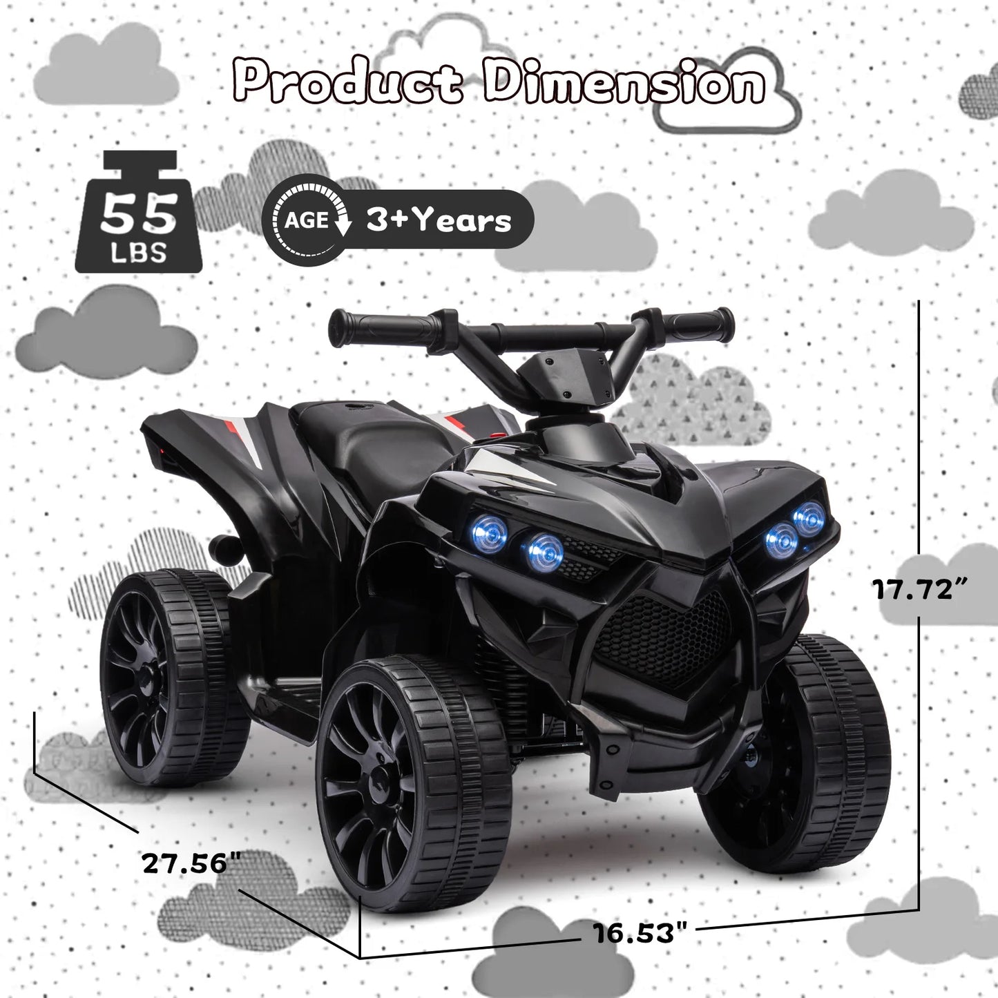 Kids 6V ATV, Ride on Quad Car Toy with LED Lights, Music, Foot Pedal Wear-Resistant Wheels, Battery Powered Electric Vehicle