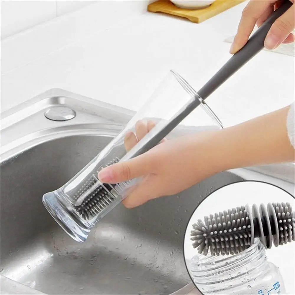 Silicone Milk Bottle Brush Cup Scrubber Glass Cleaner Long Handle Drink Bottle Clean Brush Kitchen Cleaning Tool