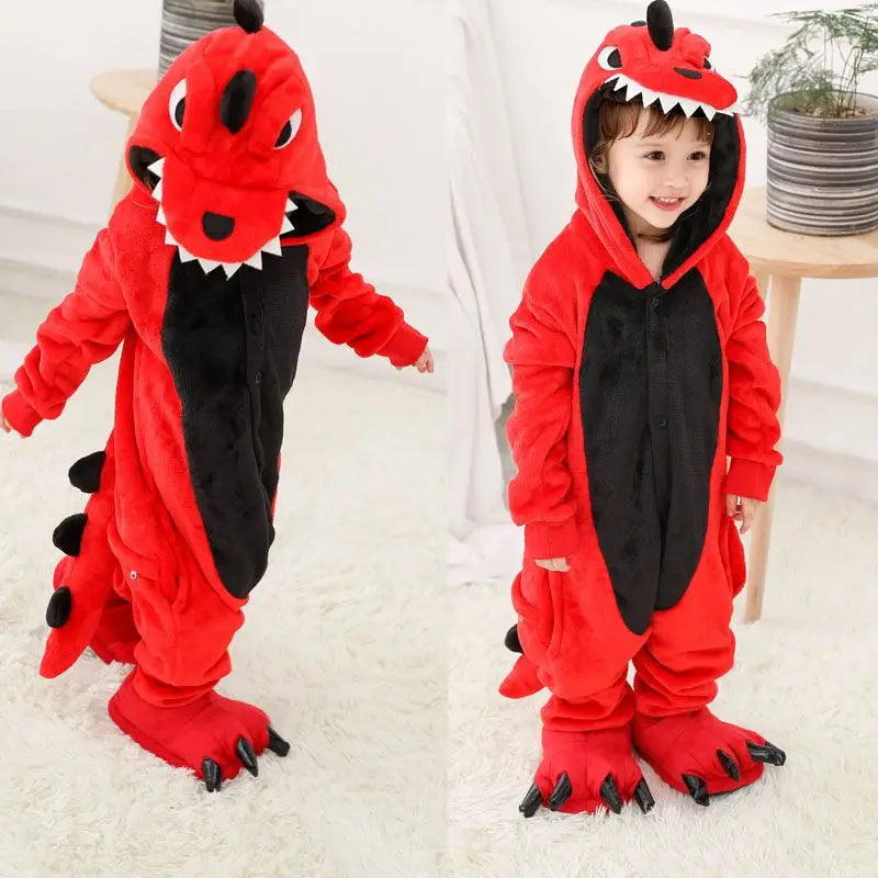 Unicorn Kigurumi for Kids Onesies Winter Flannel Warm Pajamas Animal Lion Dinosaur Hooded Sleepwear Jumpsuit Cospaly Costumes