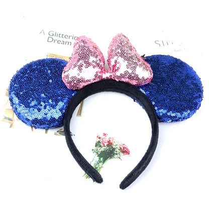 Minnie Mouse Ears Headband Big Size Sequin Bow Women Party Girl Hairband Hot Festival Disney Park Trip DIY Hair Accessories