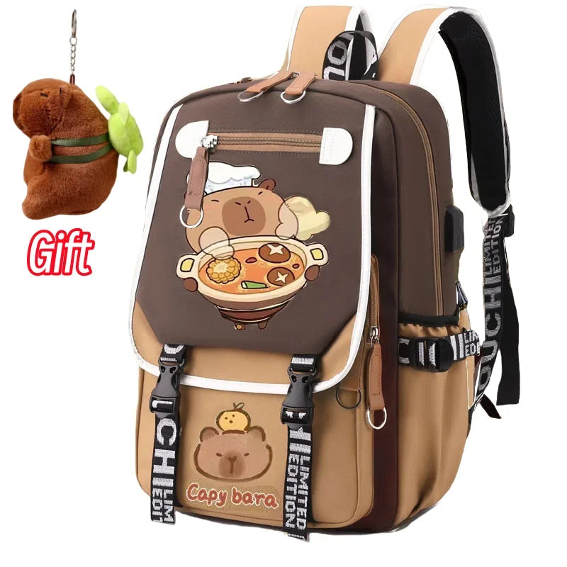 Kawaii Capybara Stylish Computer Backpack College School Casual Daypack Teens Bag Large Capacity Adjustable Strap Schoolbag