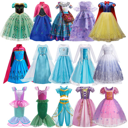 Girls Elsa Anna Dress Children Princess Carnival Dress Kids Jasmine Rapunzel Pageant Flower Disguise Cosplay Christmas Costume