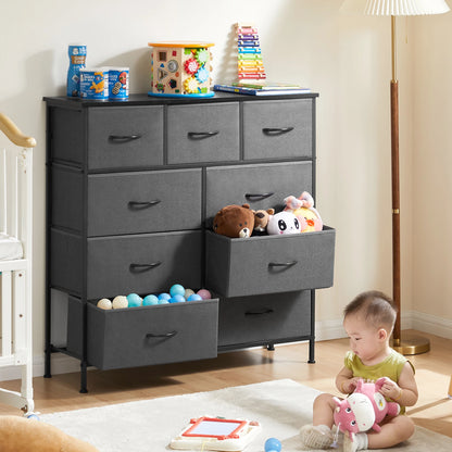 Dresser For Bedroom With 9 Fabric Storage Drawer Wardrobe Tall Chest Organizer Closet Adult Kids Clothes Wood Cabinet Furniture