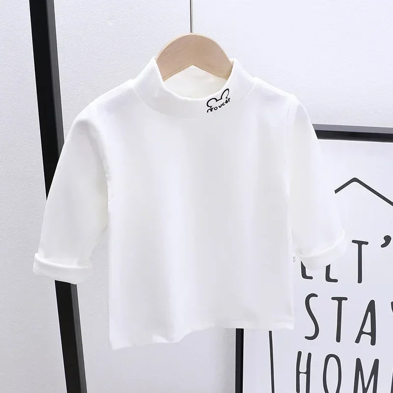 Autumn Winter Children Kids Boys Girls T-shirts Tops Turtleneck Solid Long Sleeve Warm Fleece Bottoming Shirts Tees for Kids