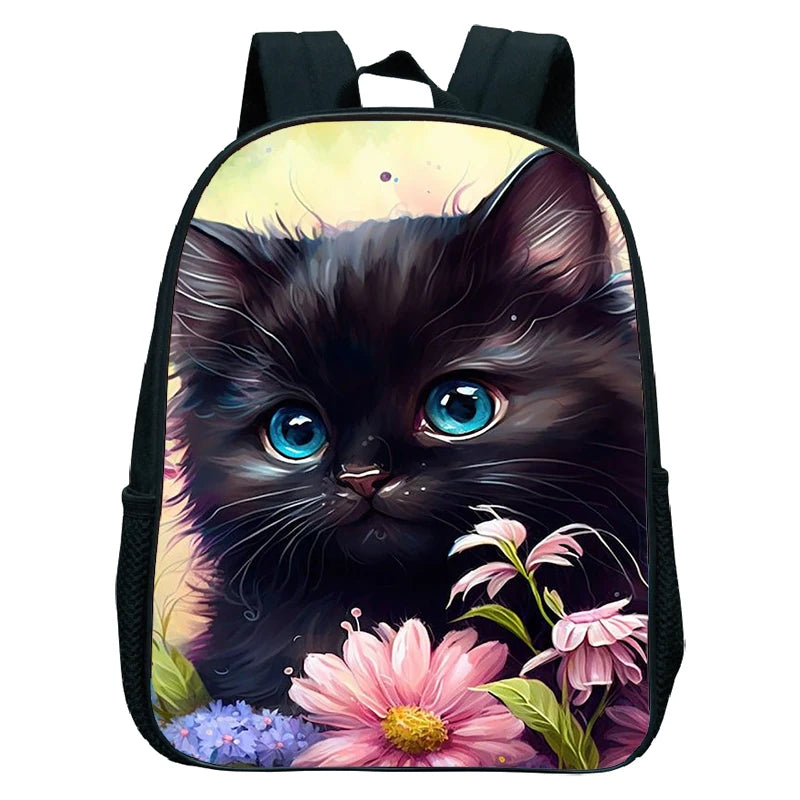 Cute Cat Print Backpack For Preschool Children Kitten Pattern School Bags Lightweight Boys Girls Kindergarten Backpack Kids Gifs