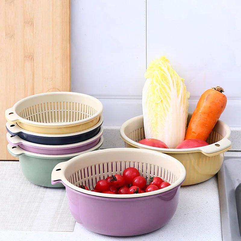 1 Set Double Drain Basket Bowl Washing Storage Basket Strainers Bowls Drainer Vegetable Cleaning Colander Cocina Kitchen Gadgets