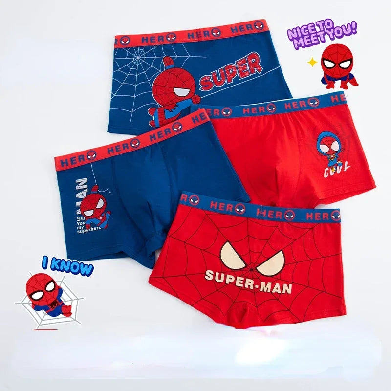 4pcs Marvel Children Underwear Spiderman Figures Briefs Kids Cotton Underwear Avengers Cartoon Print Soft Baby Boy Underpants