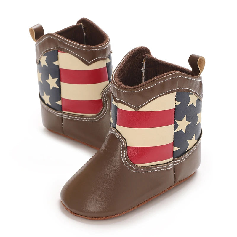 0-18M Fashionable and popular baby shoes Western denim midsole boots autumn and winter warm and anti slip casual walking shoes