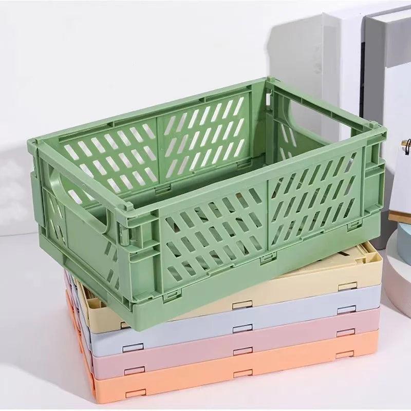 Collapsible Crate Plastic Folding Storage Box Basket Utility Cosmetic Container Desktop Holder Home Use School Desk Storage Box