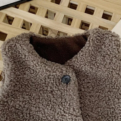 Autumn Winter Baby Lamb Wool Plus Velvet Waistcoat Girls Boys Plush Vest Single Breasted V Neck Child Warm Fashion Warm Coat