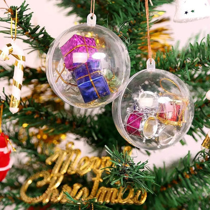 1/12Pcs DIY Hollow Balls Christmas Plastic Transparent Fillable Bauble Xmas Tree Hanging Ornaments Home Party Gifts Box Decor