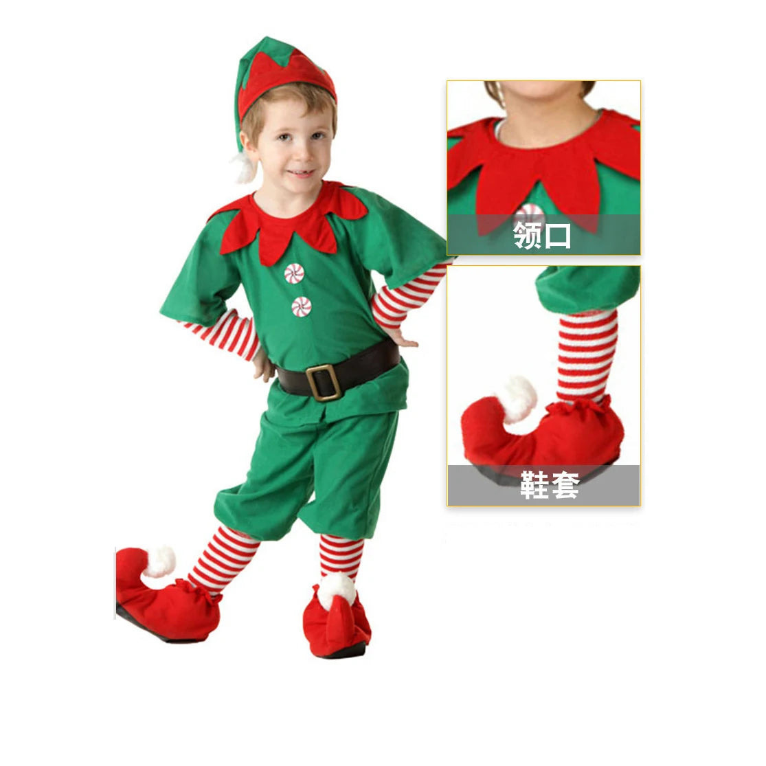 Christmas Kids Clothes Baby Cosplay Green Elf Santa Costume Toddler Xmas Suit Jumpsuit Outfit For Boys Girls Carnival Party