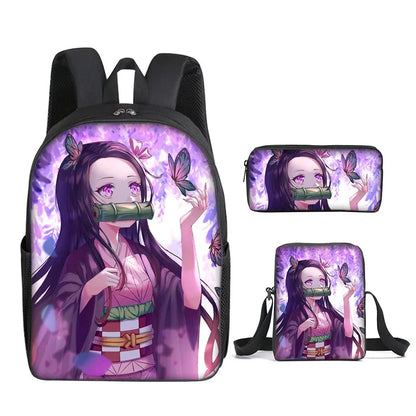 Nezuko Demon Slayer Anime 3Pcs/Set Backpack Student School Shoulder Bag Kids Cute Travel Backpack for Children Birthday Gifts