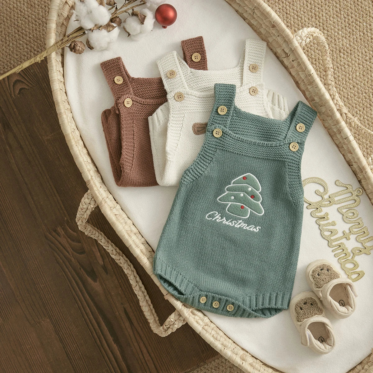 ma&baby 1-18M Christmas Baby Boy Girl Romper Newborn Infant Sleeveless Tree Santa Embroidery Knit Overall Jumpsuit Xmas Costumes