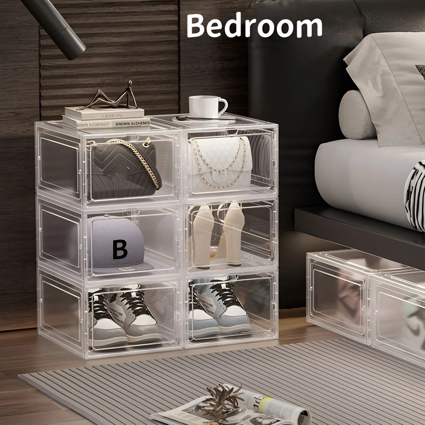 3Pcs Transparent Shoe Storage Boxs Multipurpose Stackable Organization Storage Cases Bags Display Boxs for Home Office Bathroom