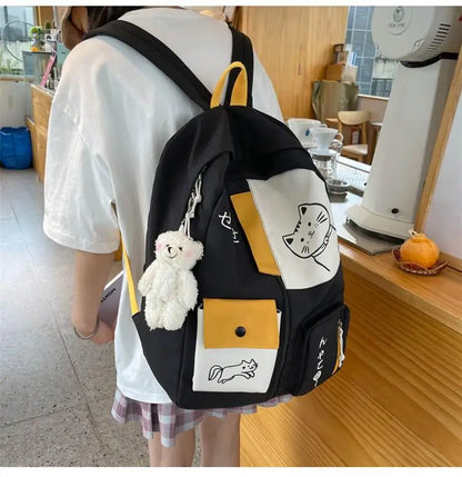 Hundreds of simple junior high school students schoolbag Large capacity primary school students schoolbag cute cat pattern