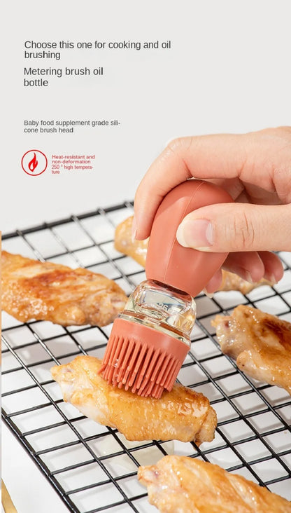 Portable Kitchen Oil Bottle Silicone Brush Control Quantitative With Barbecue Spray Bottle For BBQ Cooking Baking Oil Dispenser