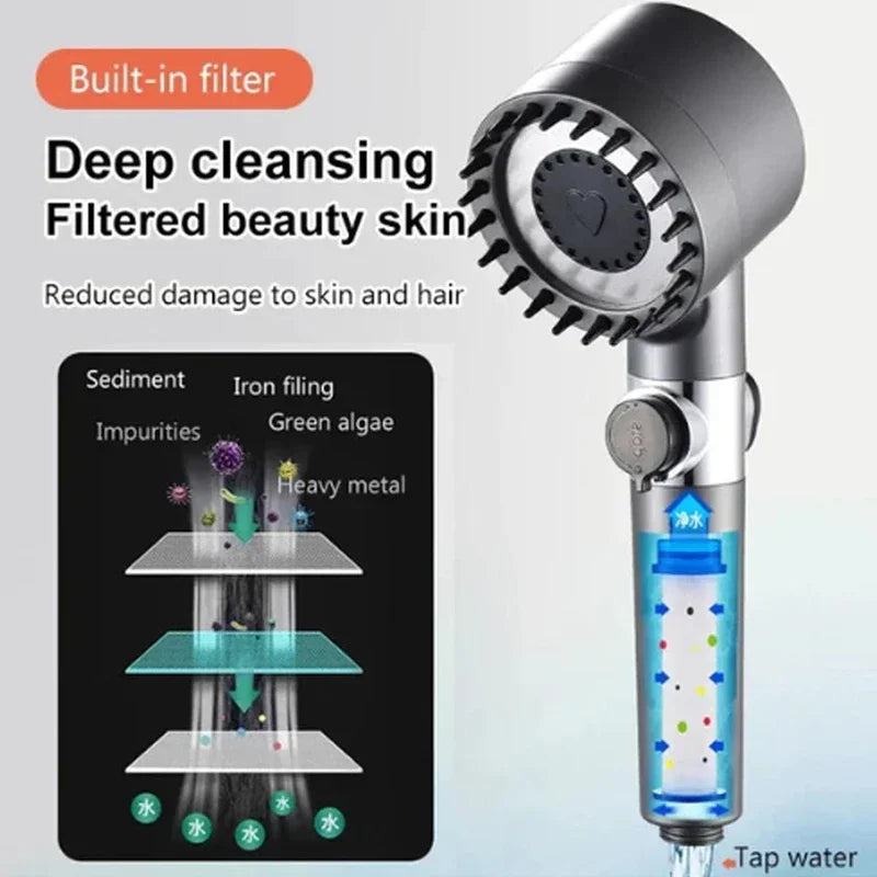 4 Modes Shower Head High Pressure Showerhead One-Key Stop Water Massage Shower Head With Filter Element Bathroom Accessories