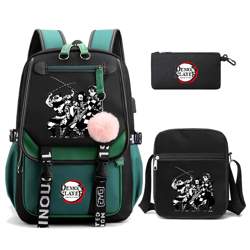 3Pcs/set Anime Kamado Nezuko Demon Slayer Backpacks for Girls School Bag Teenager Student Canvas Laptop Back Pack Women Rucksack