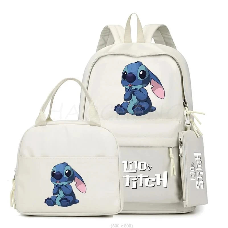 3Pcs/set Disney Lilo Stitch Colorful Backpack With Lunch Bag for Girl Boy Student Teenager Rucksack Women Casual School Bags Set