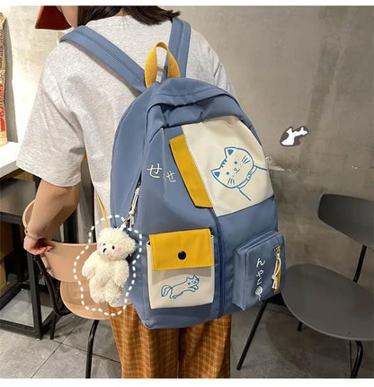 Hundreds of simple junior high school students schoolbag Large capacity primary school students schoolbag cute cat pattern