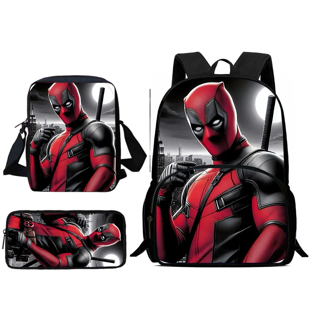 3Pcs Set Deadpools Heroes Child Backpacks Shoulder Bag Pencil Case Pupil Large Capacity School Bags for Boys Girls Best Gift