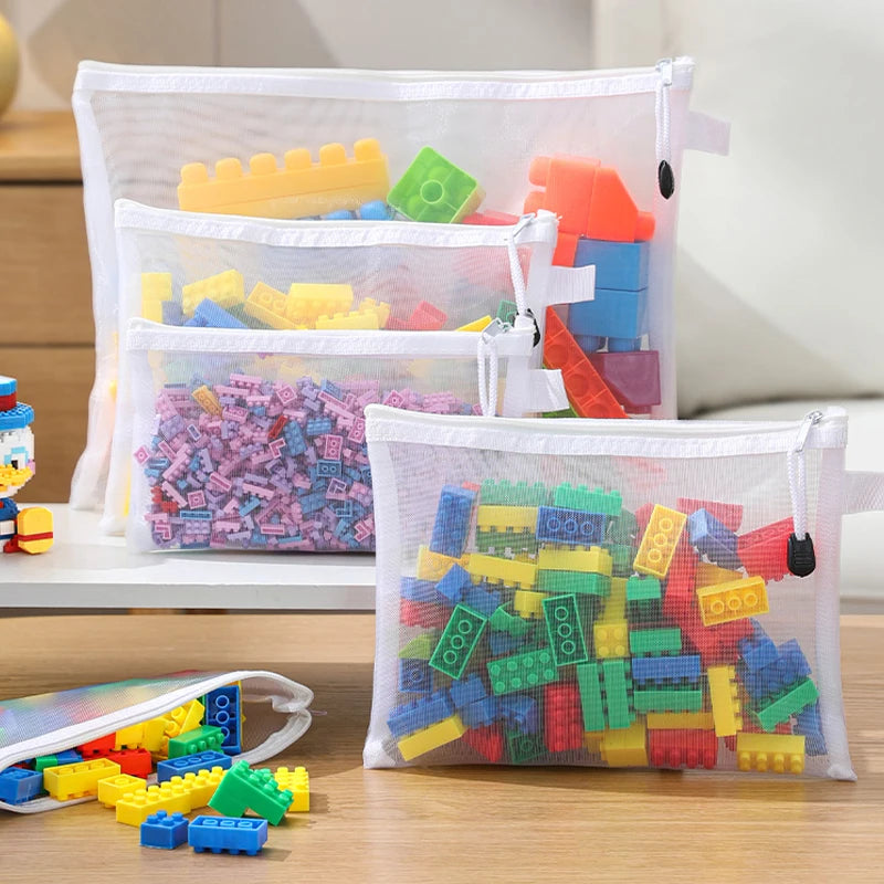 Children's puzzle building block toy storage classification bag transparent zipper mesh bag Storage Tools Cosmetic Organization