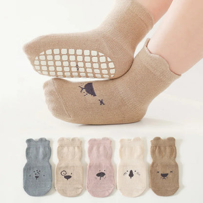 3/5 Pairs Baby Adorable Animals Pattern Non Slip Floor Socks, Breathable Casual Socks For Boys and Girls Kids Indoor Activities