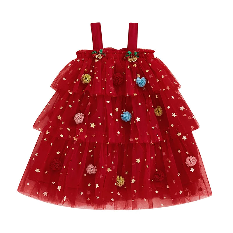 ma&baby 1-6Y Christmas Kid Baby Girls Dress Toddler Infant Children Star Ball Sleeveless Layered Tulle Party Dresses Costumes