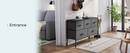 HOME Dresser for Bedroom with 5 Drawers, Fabric Long Dresser, Wide Chest of Drawers, Storage Organizer Unit for Closet,