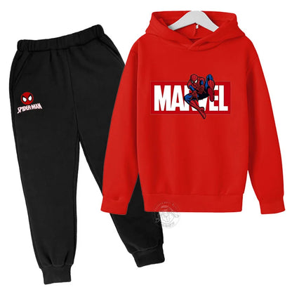 Marvel Spider Man Printed Hoodie+Pants Children's Set Boys and Girls' Fashion Baby Autumn Warm Sports Back to School Gift