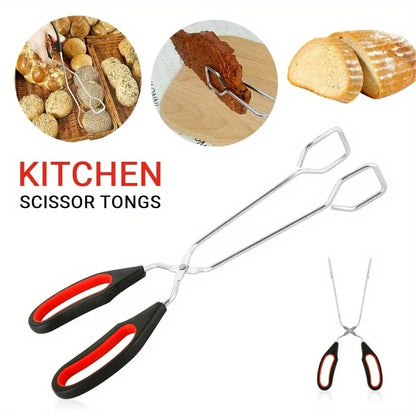 3sizes Barbecue Scissor Tong Non-Slip Grilled Food Bread Tong Metal BBQ Baking Clip with Long Handle Kitchen Cooking Accessories