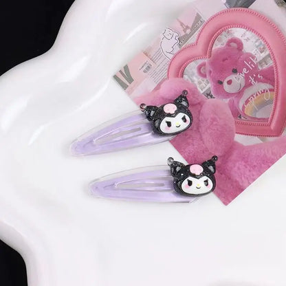 2Pcs Sanrio Girls Hair Clip Kawaii Mymelody Kuromi Cinnamoroll Hairpin Kids Hair Accessories Gift