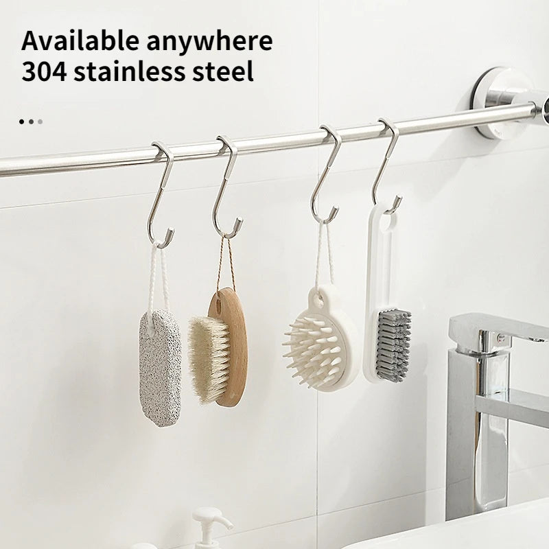 304 Stainless Steel Hook Free Punching Double  S-Shape Hook Kitchen Bathroom Cabinet Door Back Type Coat Towel Storage Hanger