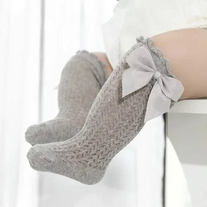 0-24Month Baby Girl Socks Toddler Bow Cotton Summer Mesh Lace Baby Knee Socks Newborn Infant Baby Princess Long Socks 2024 New