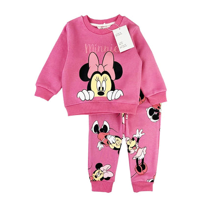 Fall Little Girl Cartoon Minnie Mouse Set Winter Baby Girl Toddler Cute Plus Fleece Costume Kids Casual Disneyland Holiday Set