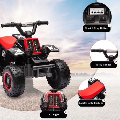 Kids Ride On ATV, 6V Ride On Car with Led Headlights, Ride-On Toy Treaded Tires, Rubber Handles, Push-Button Accelerator