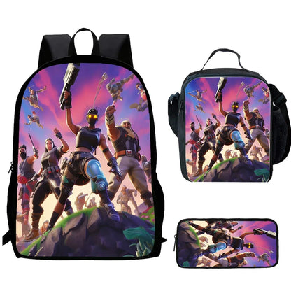 Cartoon F-For-T-TNITE Child School Backpack With Lunch Bags Pencil Bags For Kindergarten,Best Gift For Boys and Girls