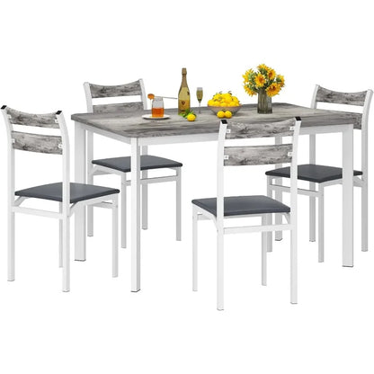 Dining Table Set for 4, 43.3" Dining Room Table with 4 Upholstered PU Leather Chairs, Modern Wood Kitchen Table and Chairs