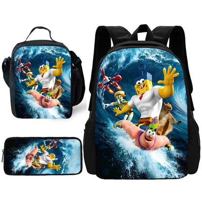 Cartoon Cute Child School Backpack with Lunch Bags ,Pencil Bags ,School Bags for S-spongebobS Boys Girls Best Gift